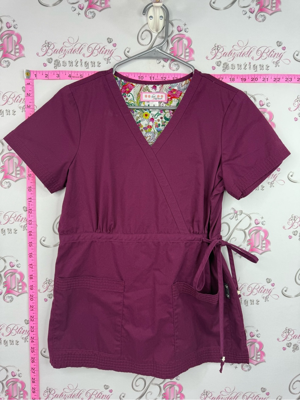 koi scrubs top medical pockets Women's Wrap Scrub Top — Plum